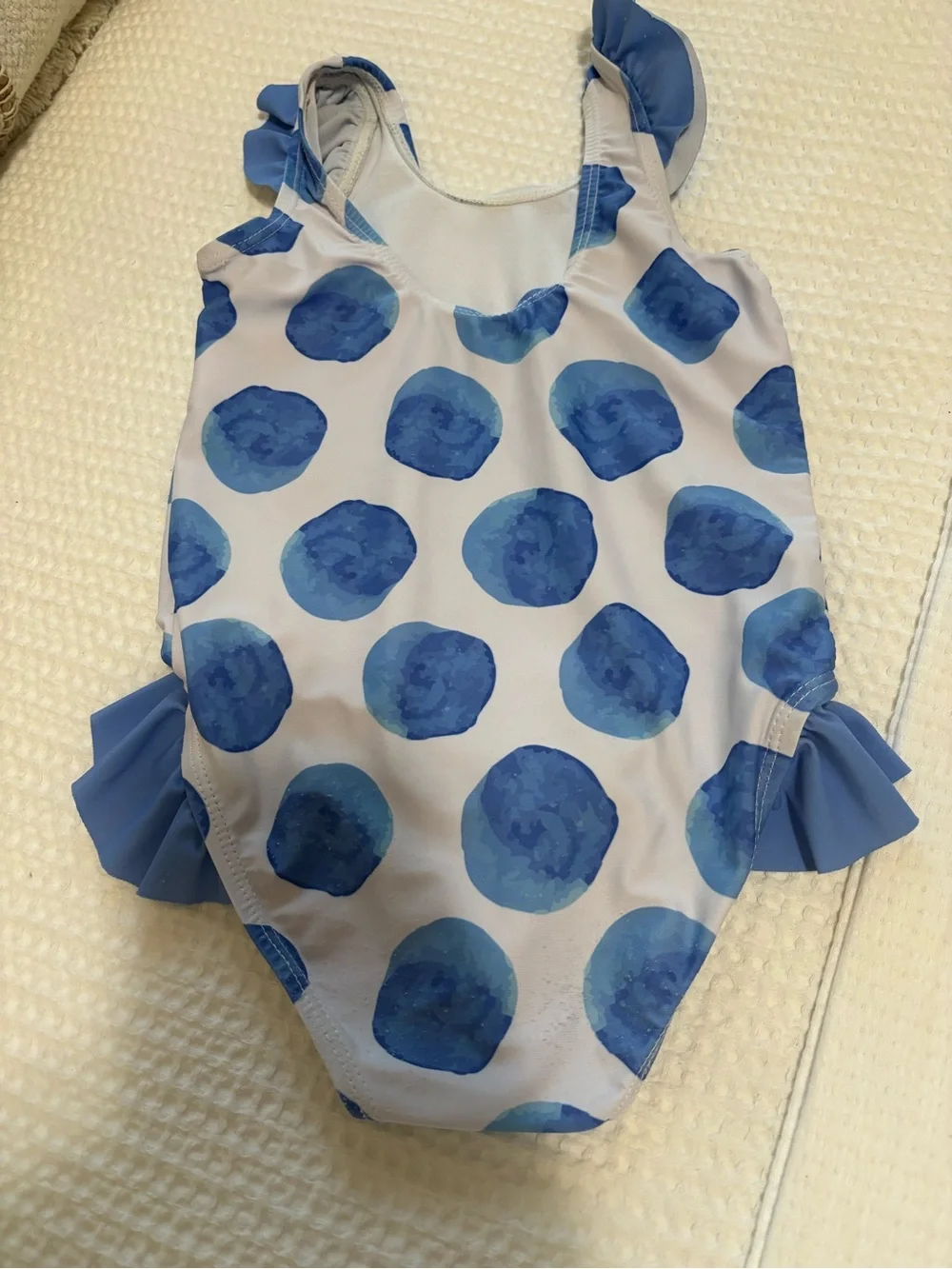 Blue Polka Dot Ruffle One-Piece Swimsuit for Girls